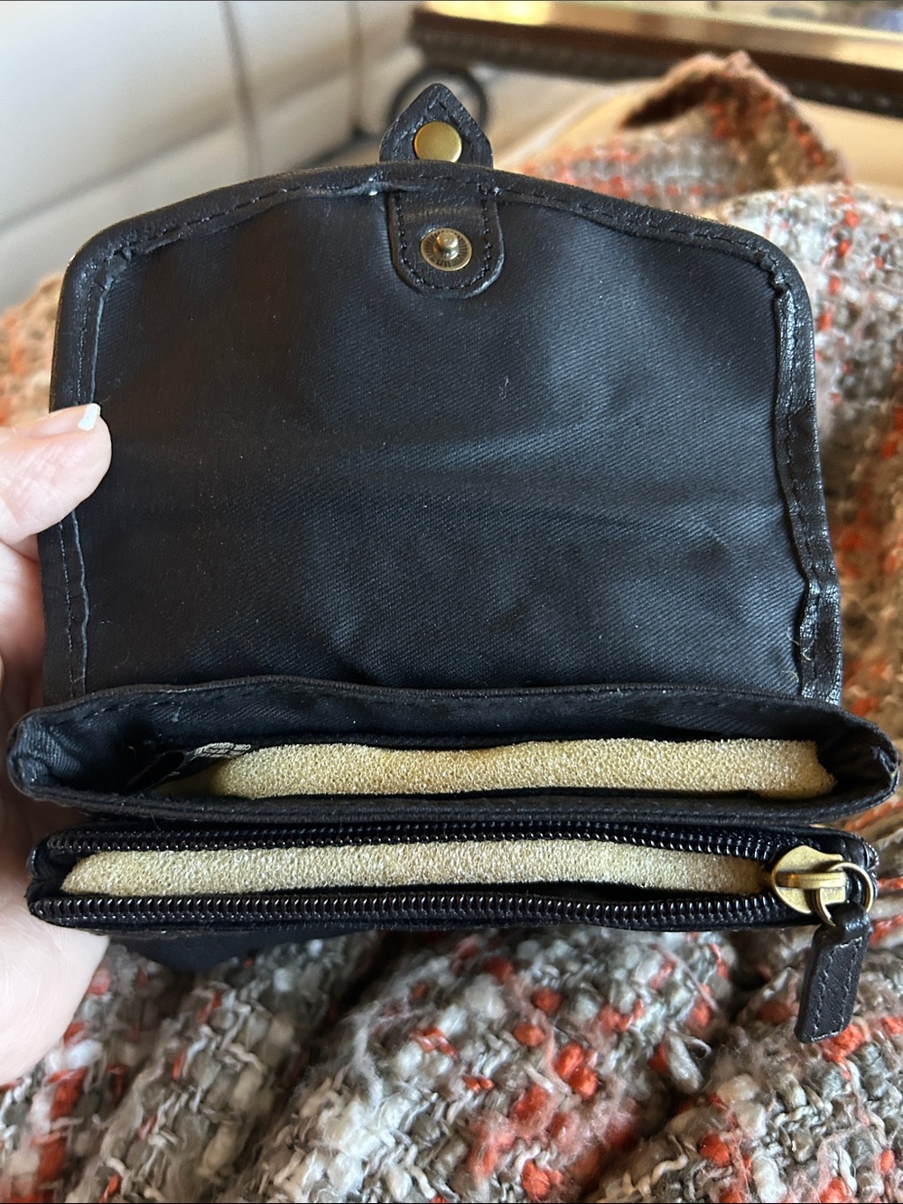 Fossil Black Leather Mini Wallet with Brass Plate Vintage Never Used! So Good! - Picture 8 of 11